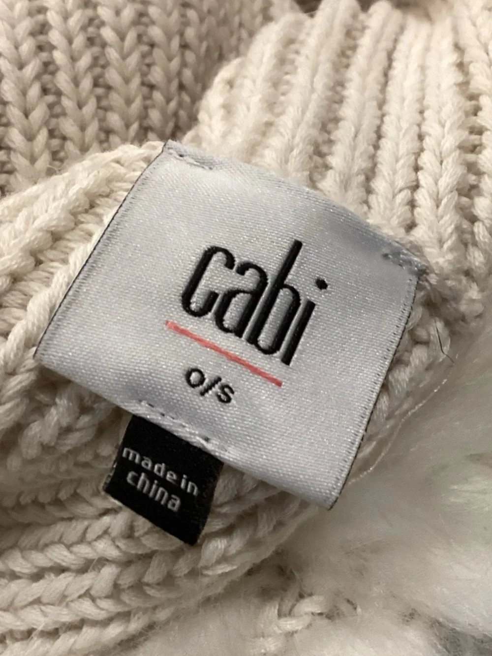Cabi Cream Knit Twist Scarf with Faux Fur Trim